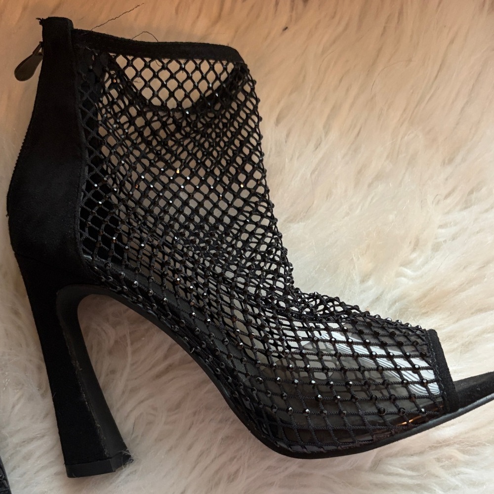 Bisou Bisou Black Mesh Peep-Toe Heel Bootie